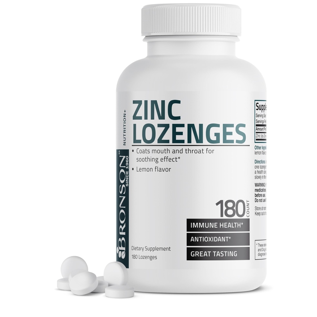 Bronson sink Lozenges Antioksidant og immunstøtte Supplement Lemon Flavored, 180 Chewable tabletter