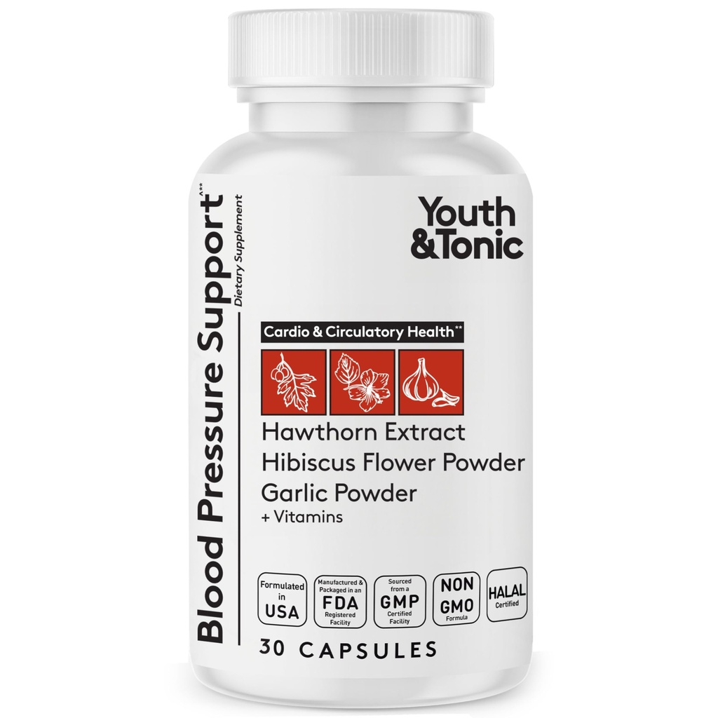 Ungdom og Tonic naturlig blodtrykk støtte Supplement w/Hawthorn Hibiscus & høy potens diuretiske urter og vitaminer for vanntetthet ® 30 BP kapsler for å opprettholde en god helse ® kvinner og menn