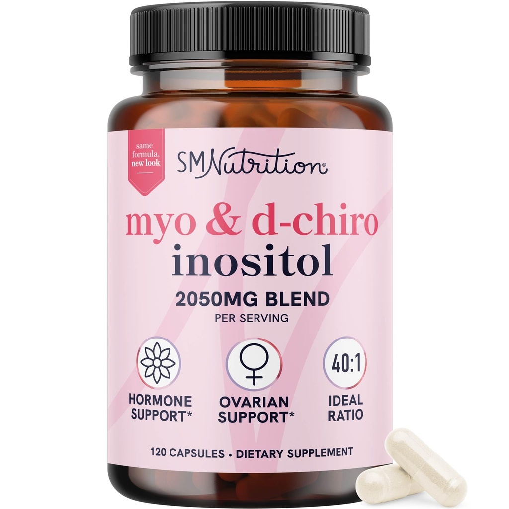 Myo-Inositol & D-Chiro Inositol for hormonbalanse for kvinner Fertilitet, Ovarian helse & syklus støtte | Ideell 40:1 Ratio, Myoinosil 2000mg & D Chiro 50mg | Ovarian støtte vitaminer | 120 Ct.