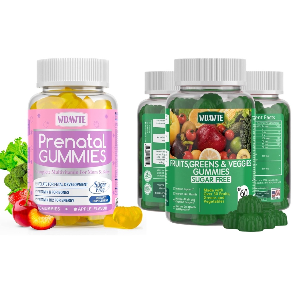 Bundle av sukkerfri prenatal gummi + sukkerfri frukt og grønnsaker gummi