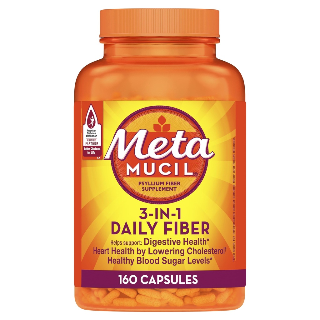 Metamucil Psyllium Husk Fiber Supplement, 3-i-1 for digestiv helse, plantebasert, 160 greve, pakke med 2