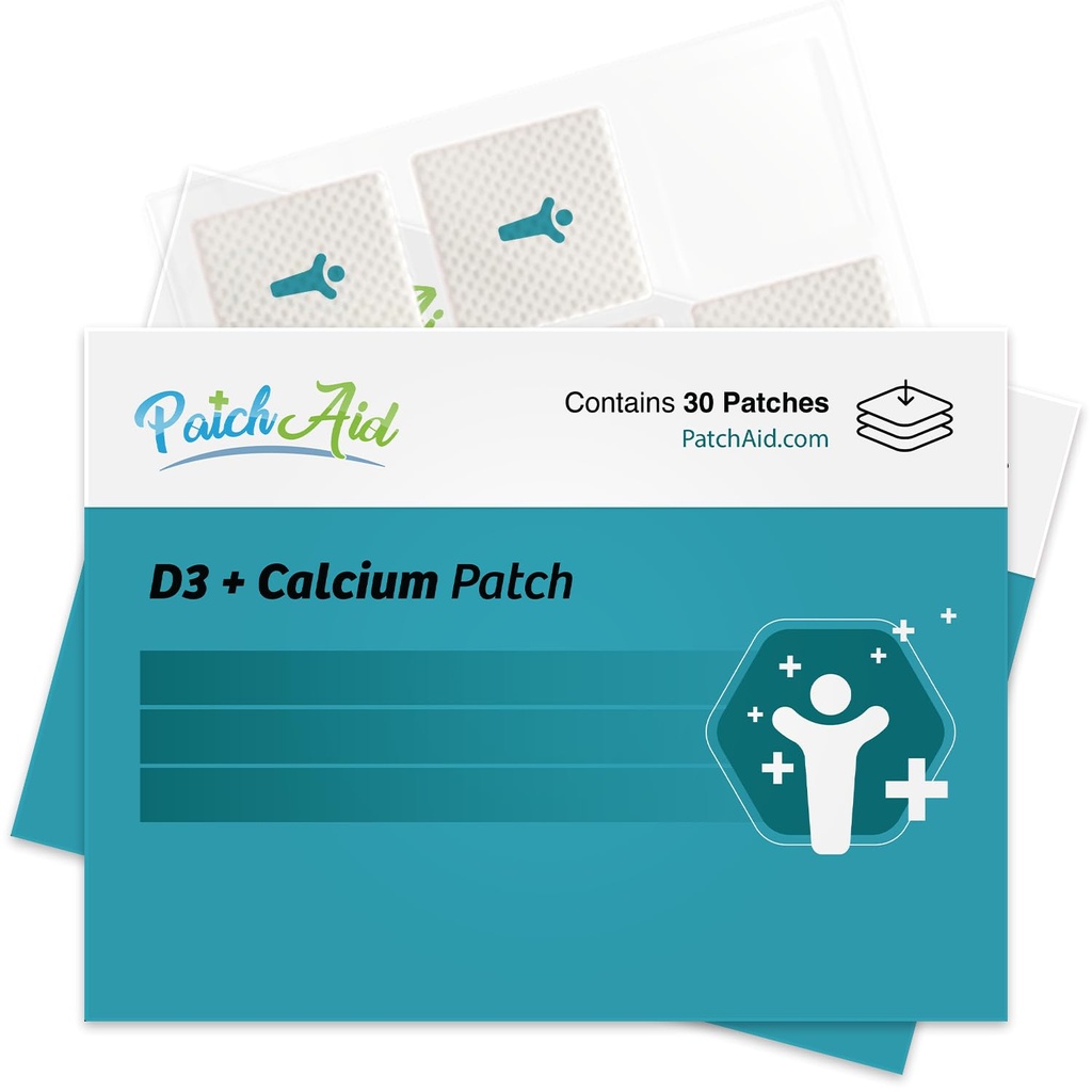 PatchAid D3/Calcium Topical Patch | Støtter beinstyrke og kalsium | 8 timers slitasje for bedre absorpsjon | 30 dagers forsyning
