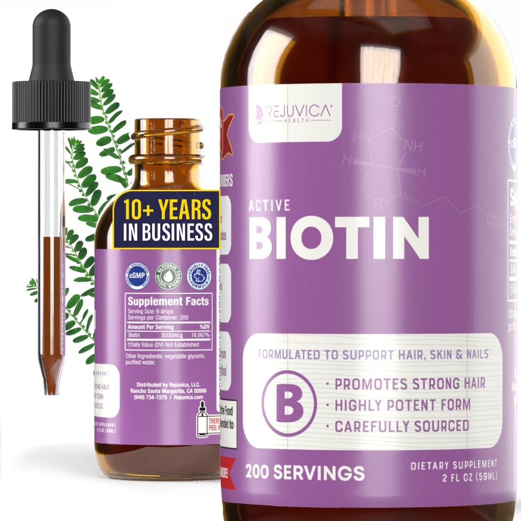 Rejuvica Health Active Biotin - Advanced Liquid Biotin Supplement - 5000mcg Støtte Hårhud og negler