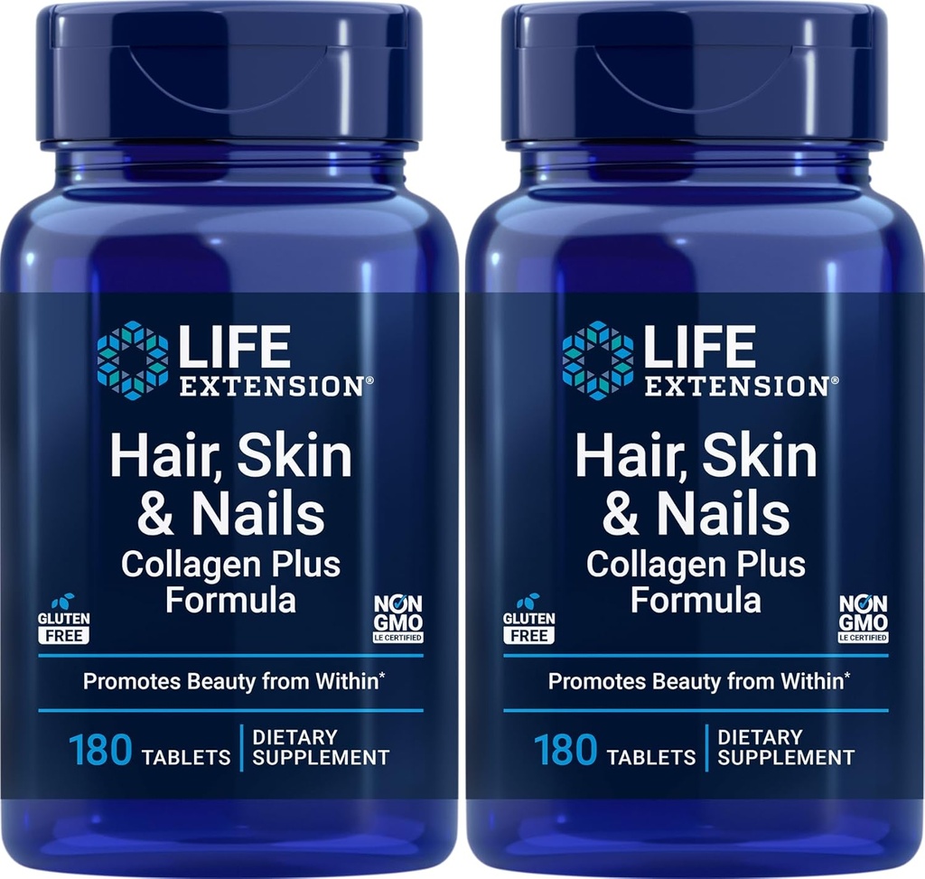 Livsforlengelse Hår, Hud og negler Collagen Plus formel, 180 tabletter (pakke med 2)