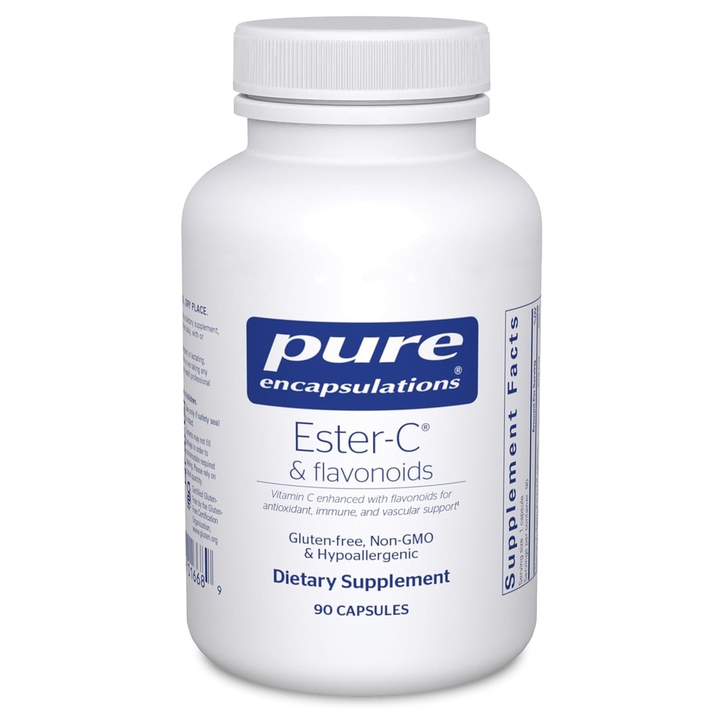 Pure Encapsulations Ester-C & Flavonoids - vitamin C Supplement for antioksidanter - Immun & Vaskulær støtte* med kalsium & Rutin - Gentle on Digestion - Vegan & Non-GMO - 90 Kapsler