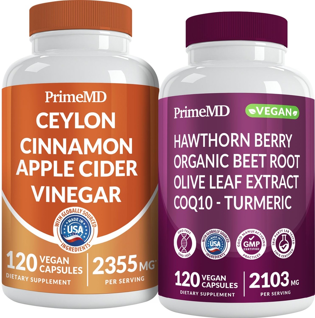 Ceylon Cinnamon (1pk) og Nitric Oxid (1pk) Supplement Bundle - Potent Vitaminer for hjerte, metabolisme, balanse, sirkulerende, lipid og immunstøtte - Ikke-GMO, Vegan, Glutenfri