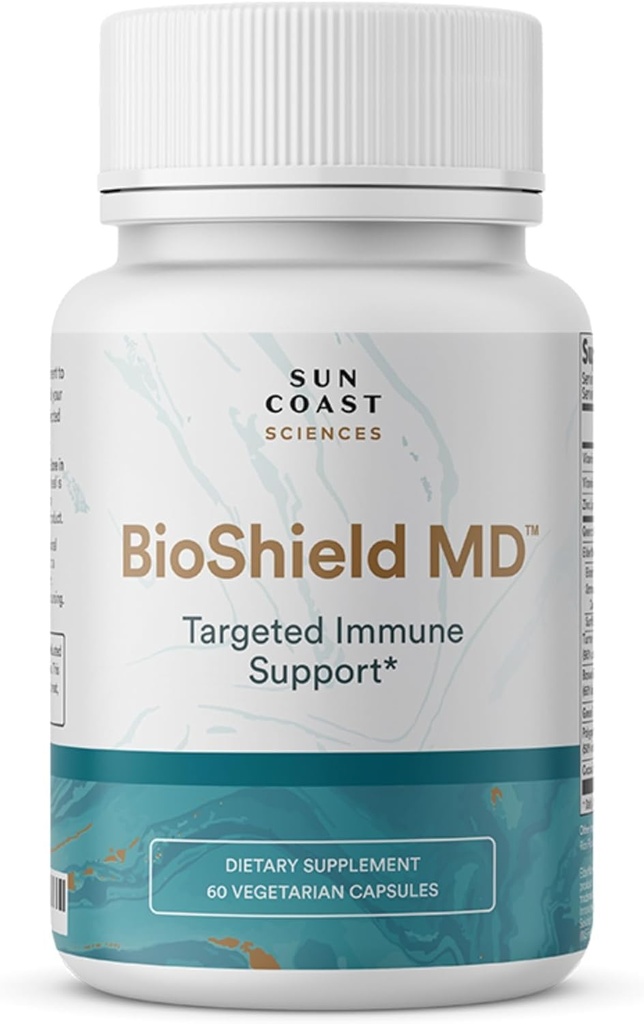 SUN COAST SCIENCEs BioShield MD fra Premium immunitetsstøtte med vitamin C, vitamin D, sink, for fokus, klarhet, ledd sunn og muskel gjenoppretting (60 kapsler)