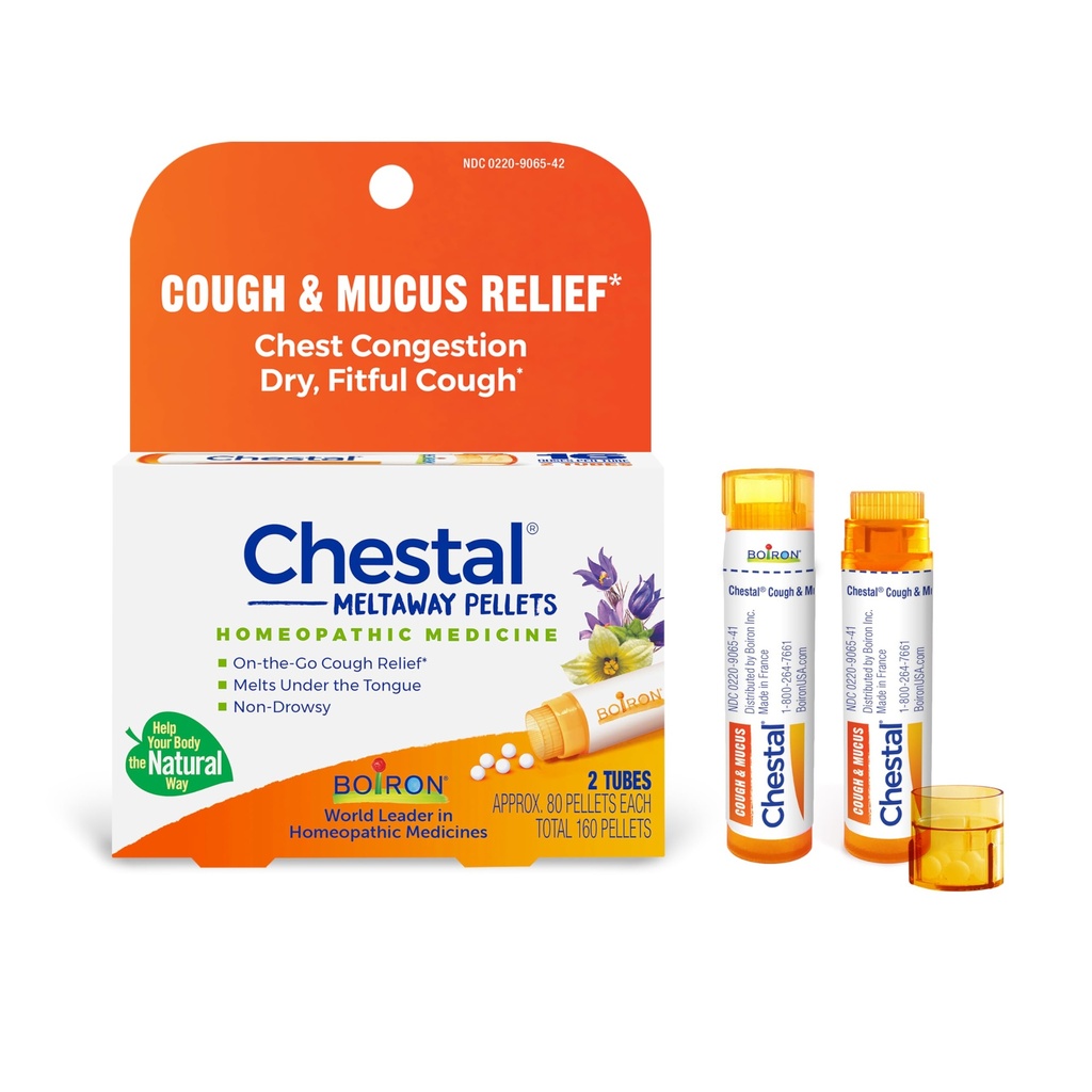 Boiron Chestal Pellets for Cough og Mucus Relief, Nasal eller Chest Congestion, og Sore Throat Relief - 2 greve (160 Pellets)