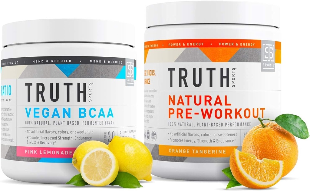 Sannhet Ernæring Naturlig Athlete Workout Stack - Vegansk BCAA (Pink Lemonade) + Naturlig Preworkout (Orange Tangerine)