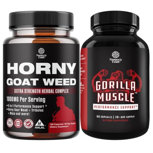 Bundle of Horny Goat Weed med svart Maca Root, Tongkat Ali, så Palmetto & Panax Ginseng Extract for Stamina & Energi og ekstra styrke Testosteron Booster - Muscle Expansion Supplement for menn