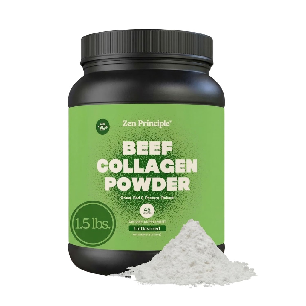 Zen Principle Grass-Fed Agglomerated Hydrolysert Collagen Peptiders 1,5 lb. Anti-Aging Protein pulver for sunnt hår, hud, ledd. Paleo Vennlig, GMO og Glutenfri, Pastur-Raised Bovine.