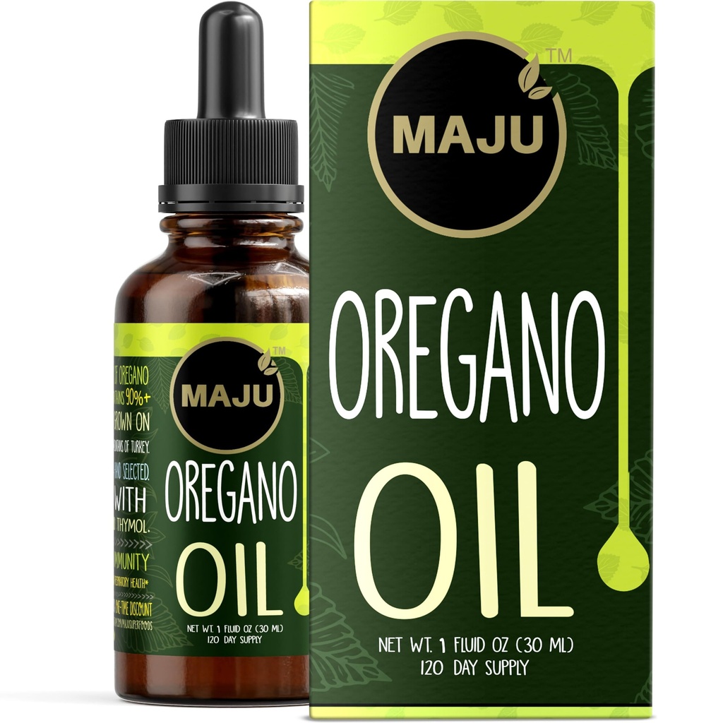 Maju Superfoods Oregano oljedråper, Potent 90%+ Carvacrol (1 fl Oz) Wild Middelhavet essensiell olje av Oregano flytende, Aceite de Oregano, immun- og sesongstøtte