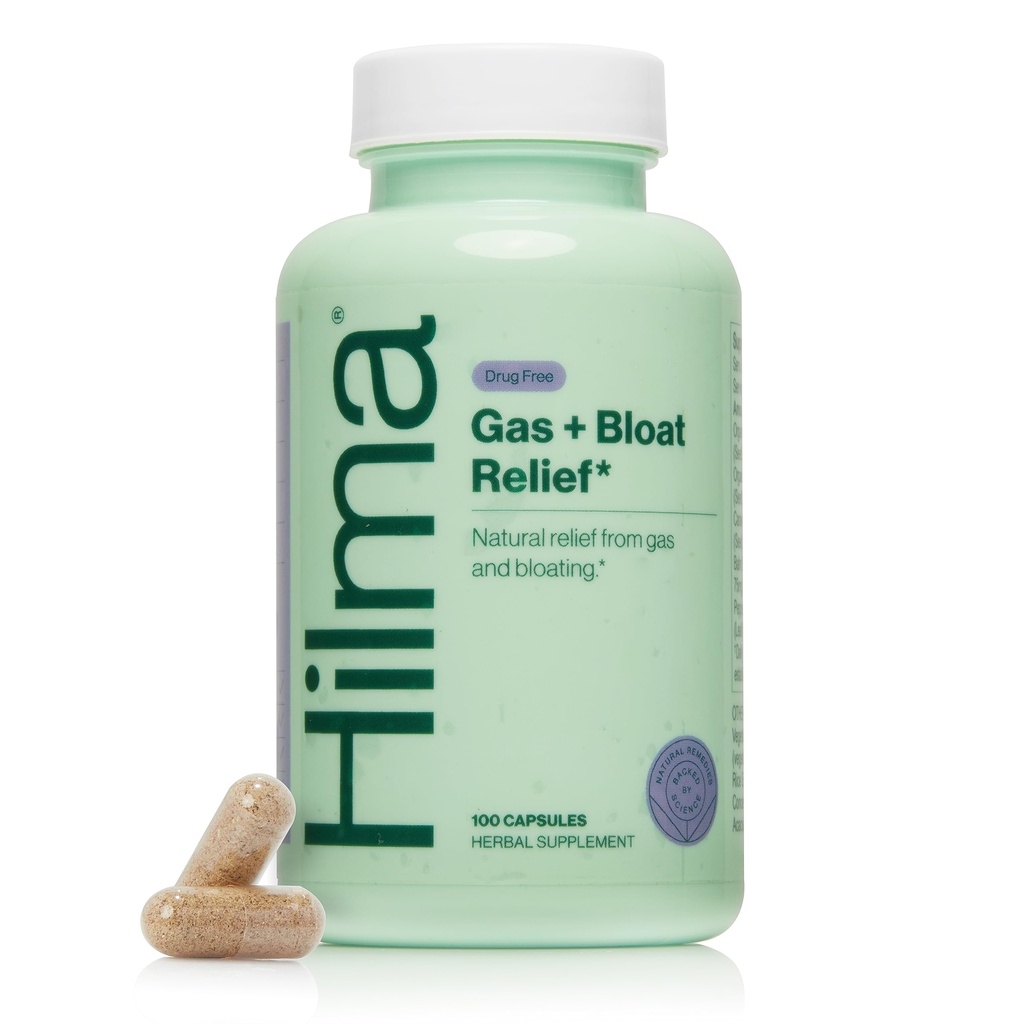 Hilma Natural Gass and Bloating Relief med sitron Balm, Fennel & Peppermint Leaf, lege formulert med organiske ingredienser, 100 vegansk kapsler