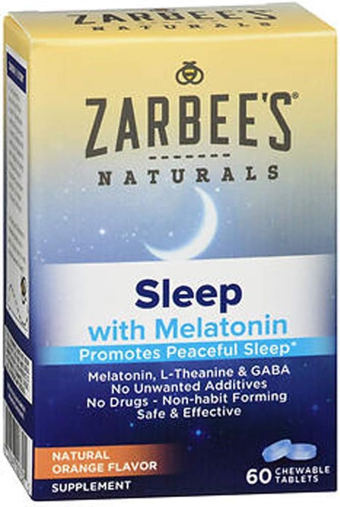 Zarbees Naturals Sleep Melatonin, Orange Flavor, 60 Chewable Tabletter (Pack of 2)
