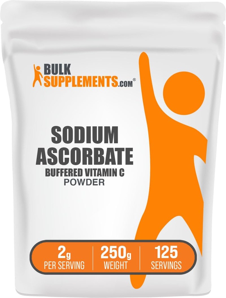 BulkSupplements.com Natrium Askorbat pulver - for immunstøtte, Natrium Askorbat Vitamin C - Busett vitamin C, Glutenfri, 2g per servering, 250g (8,8 oz) (Pack of 1)