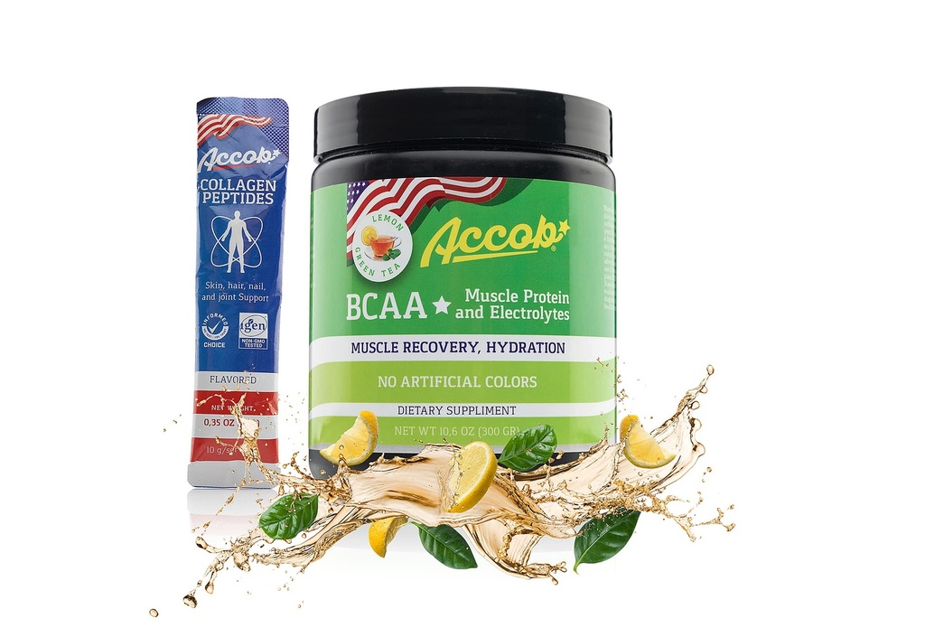 BCAA pulver sitron grønn te-pre eller post trening,Muscle gjenoppretting drikke med Aminosyrer + elektrolyter,7,2 g BCCAs for menn og kvinner-30 serveringer + 10g collagen peptider