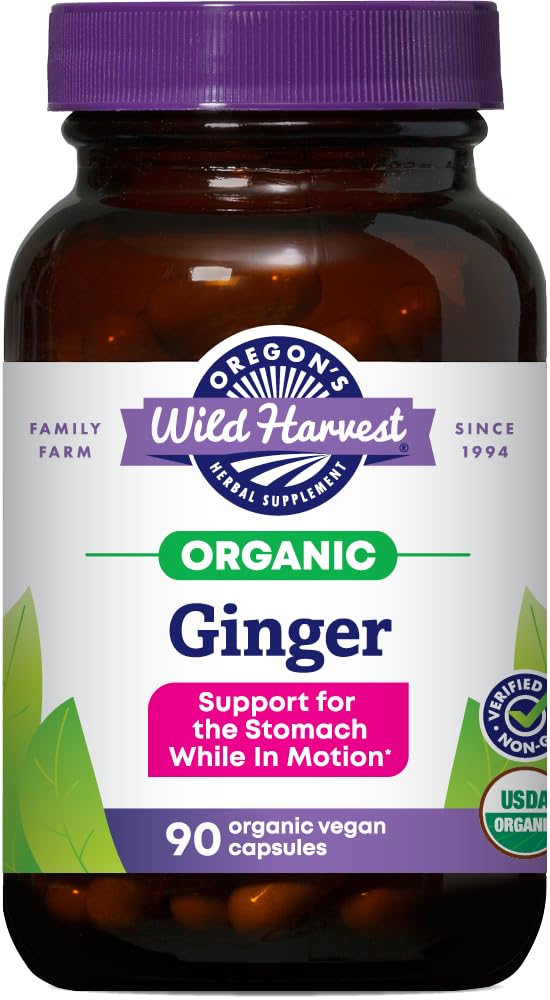 Oregon Wild Harvest, Certified Organic Ginger Capsules for magen støtte, ikke-GMO, 1000 MGS, 90 greve