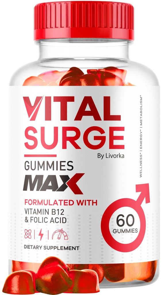 Vital Surge - Vital Surge for menn Gummies, Vital Vita Surge Max Maksimal styrke 1050 MG, VitalSurge Supplementsstøtte Gummy Advanced Formula, Premium vitamin Gomitas (60 Gummies)