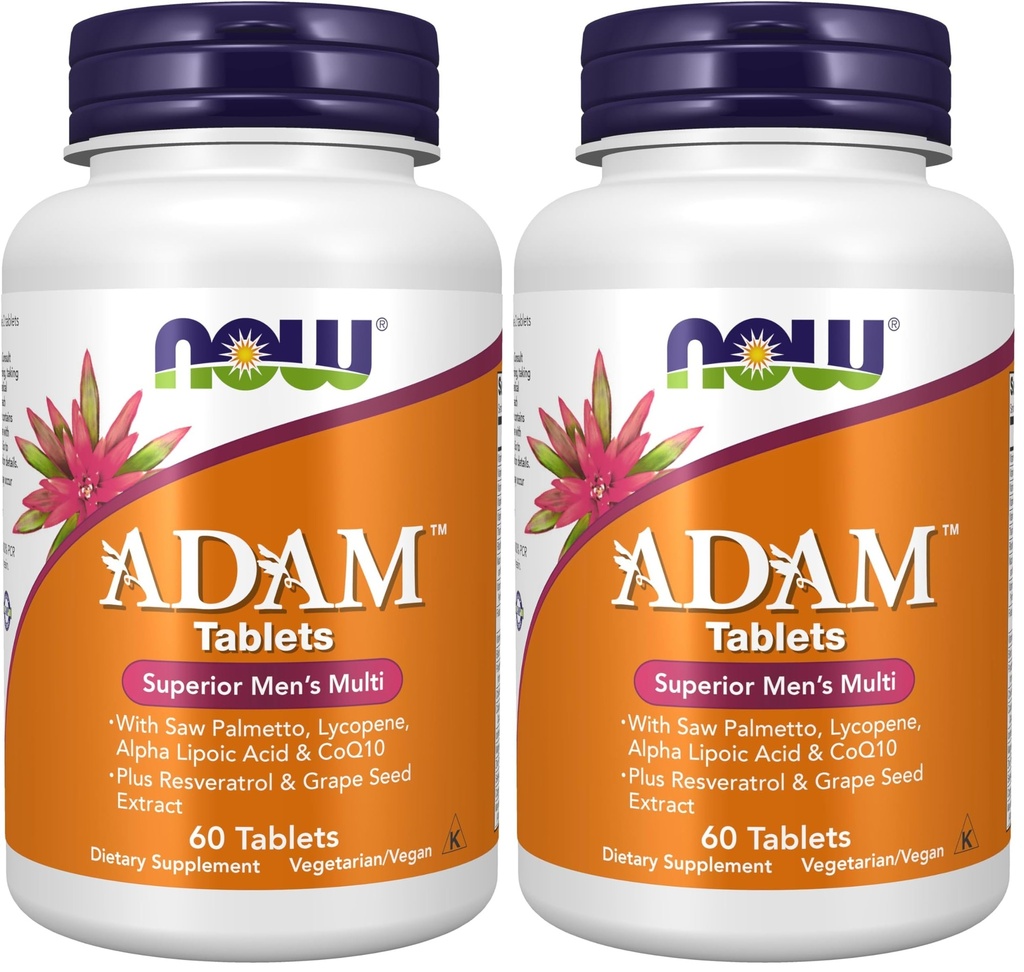 NOW Supplements, ADAMTM Mens Multivitamin med så Palmetto, Lycopen, Alpha Lipoic Acid og CoQ10, Plus naturlig Resveratrol & Grape Seed Extract, 60 tabletter (pakke med 2)