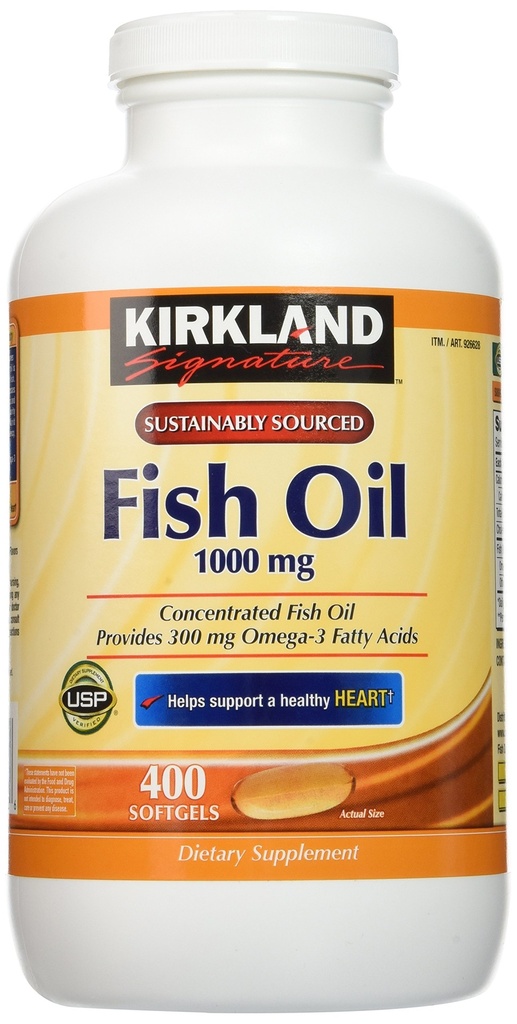Kirkland Signature Natural Fish Oil Konsentrat med Omega-3 fettsyrer - 400 Softgels (pakke med 2)