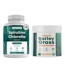 Teaveli Spirulina og Chlorella Capsules og Orgaic Barley Grass Juice Powder Bundle