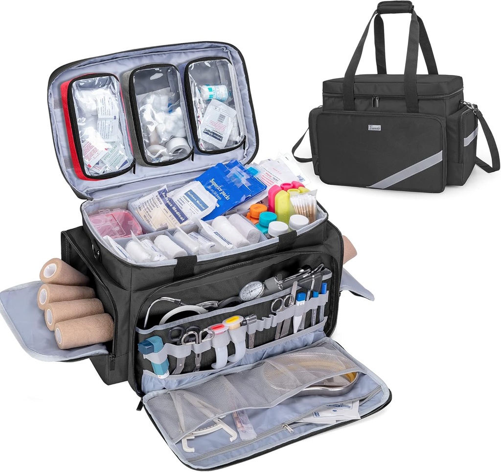 Trunab førstehjelpspose tom, profesjonell medisinsk veske Emergency Responder Trauma Bag med indre dividere og anti-slip bunn, ideell for EMT, EMS, paramedikk
