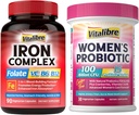 Iron Supplement for kvinner og menn 90Caps & Vitalibre Probiotika for kvinner 100 milliarder CFU 15 Strains