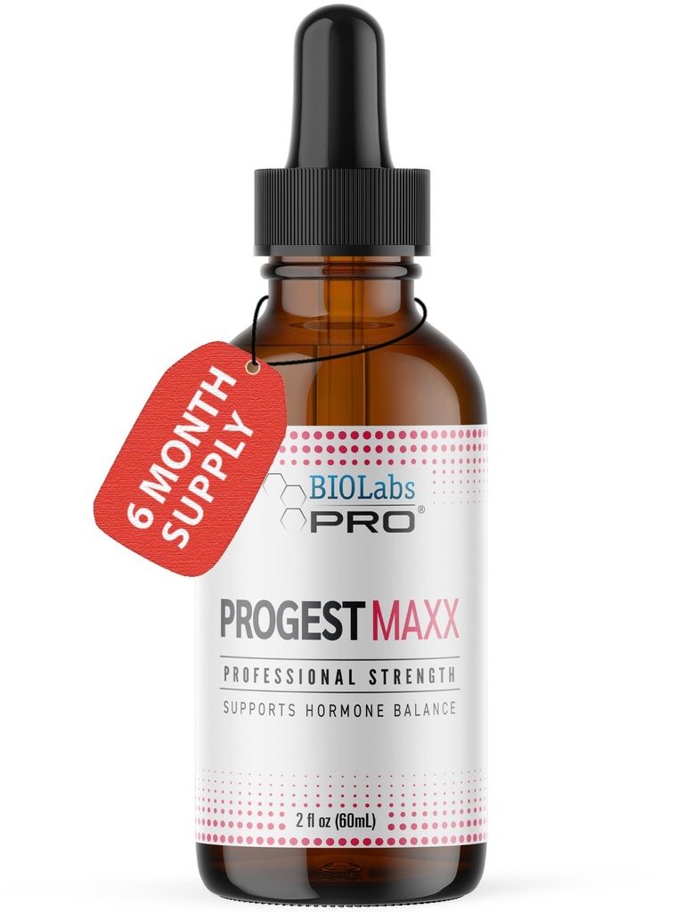 Progest MAXX Progesteron Olje, Naturlig Bioidentisk Progesteron for kvinner, Hot Flashes & Menopause Support, 2oz Flaske - Seks måneders forsyning