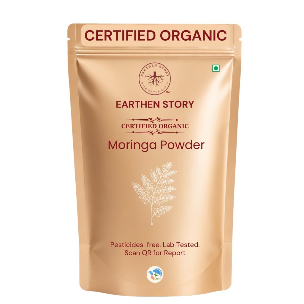 Earthen Story Certified Organic Moringa Powder (200g) | Lab Tested for 270+ Pesticides | Natural Drumstick Leaf Multivitamin for Immunity & Energy | Vegan, Non-GMO Superfood