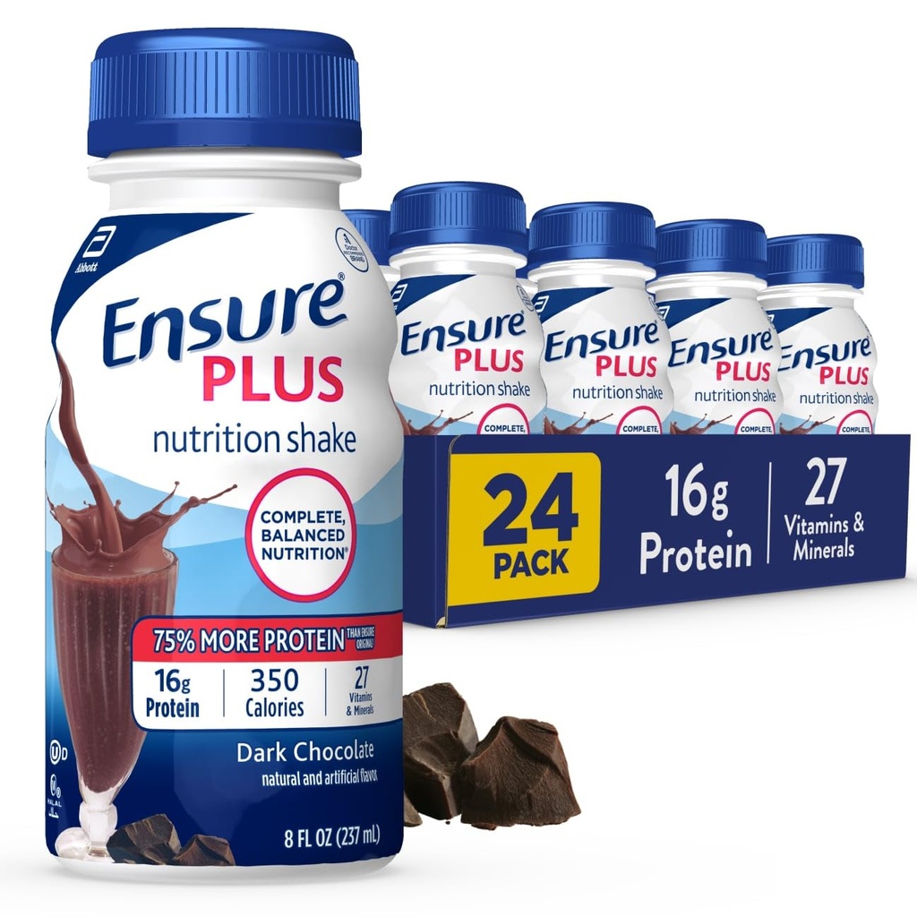 Sikre Plus Dark Chokolade Ernæring Shake | Måltid Replacement Shake | Klar til å drikke | 16g Protein og 27 vitaminer og mineraler | 8 fl oz - 24 Pack