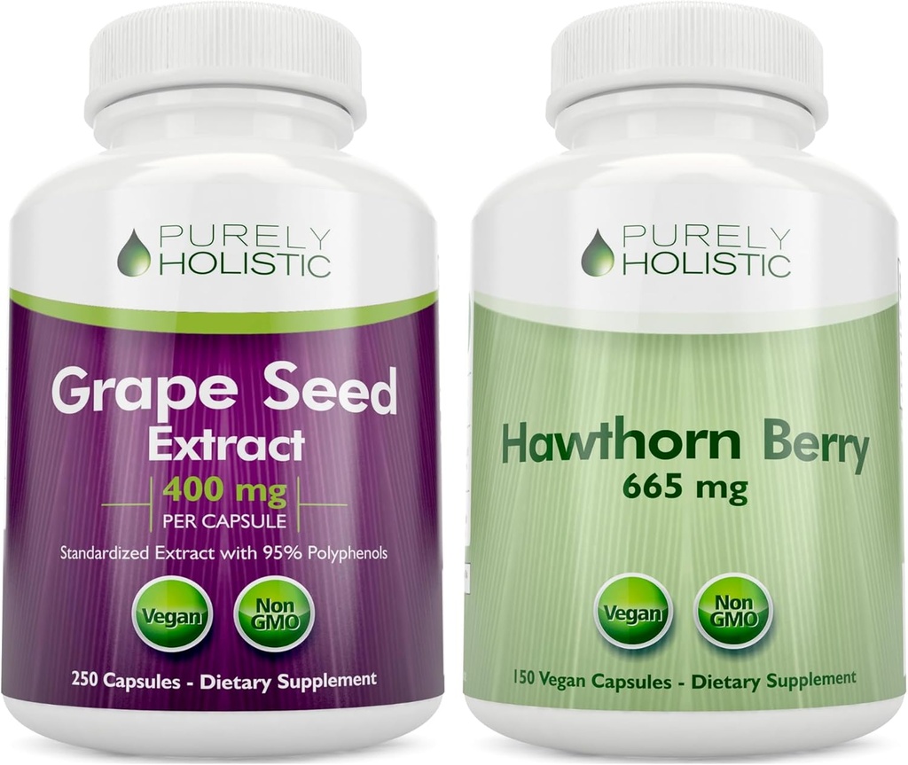 Rent Holistisk Grape Seed Extract 400mg + Hawthorn Berry 665mg Bundle - 400 Vegan Capsules - laget i USA