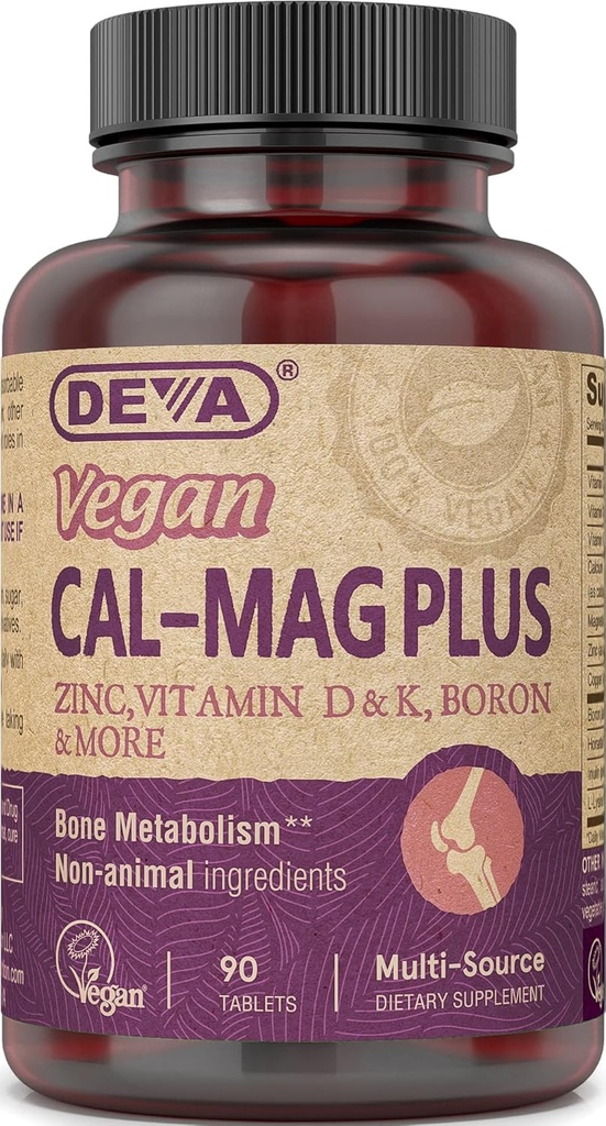 Deva Vegan Cal MAG Plus Supplement med kalsium, magnesium, sink, bor, vitamin C, D & K, 90 tabletter, 12-Pack