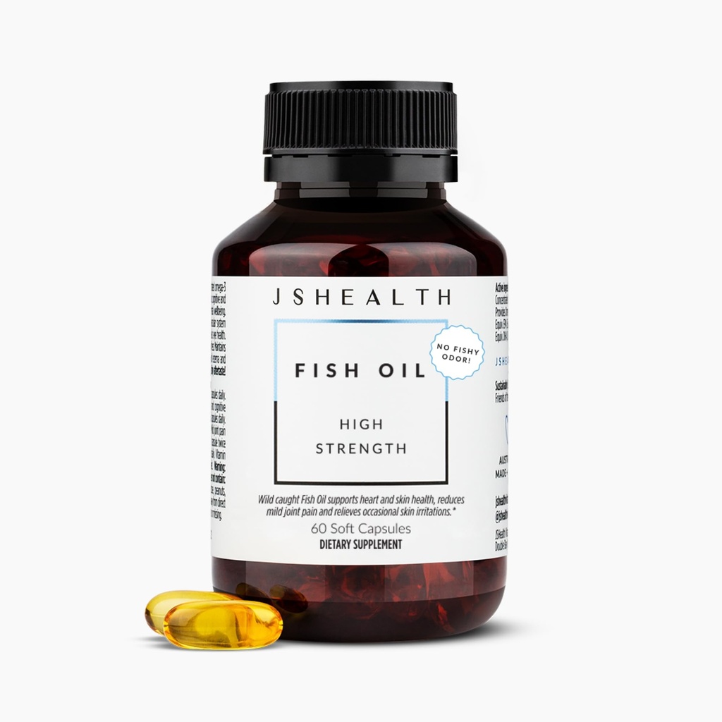 JSHealth høy styrke Omega-3 fiskolje | Wild-Caught, venn av havet sertifisert, 60 kapsler