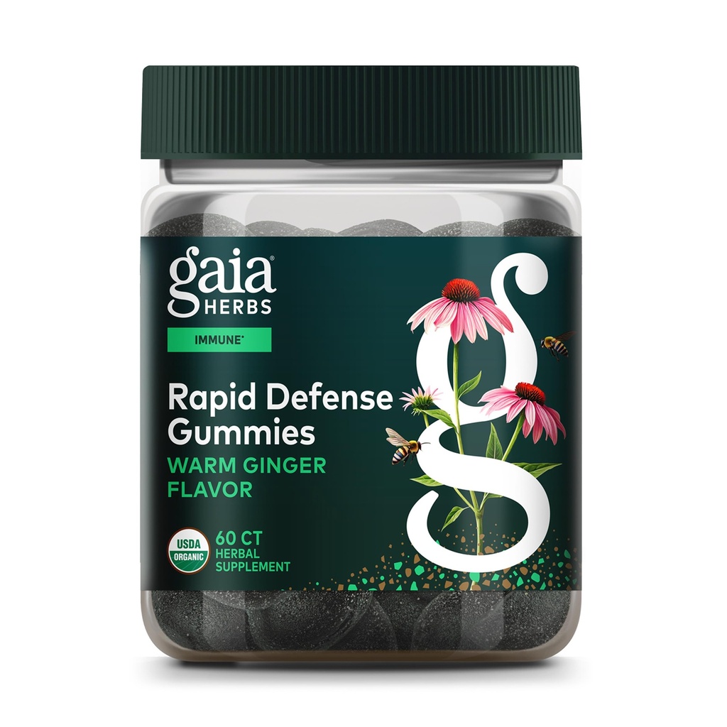 Gaia Herbs Organic Immune Rapid Defense Gummies - Støtter immunitet - med Propolis, Ginger og Echinacea - 60 Vegansk Gummies (30-dagers forsyning)