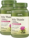 GNC Herbal Plus Melk Thistle 1300mg, Twin Pack, 120 Caplets per flaske, støtter sunn leverfunksjon
