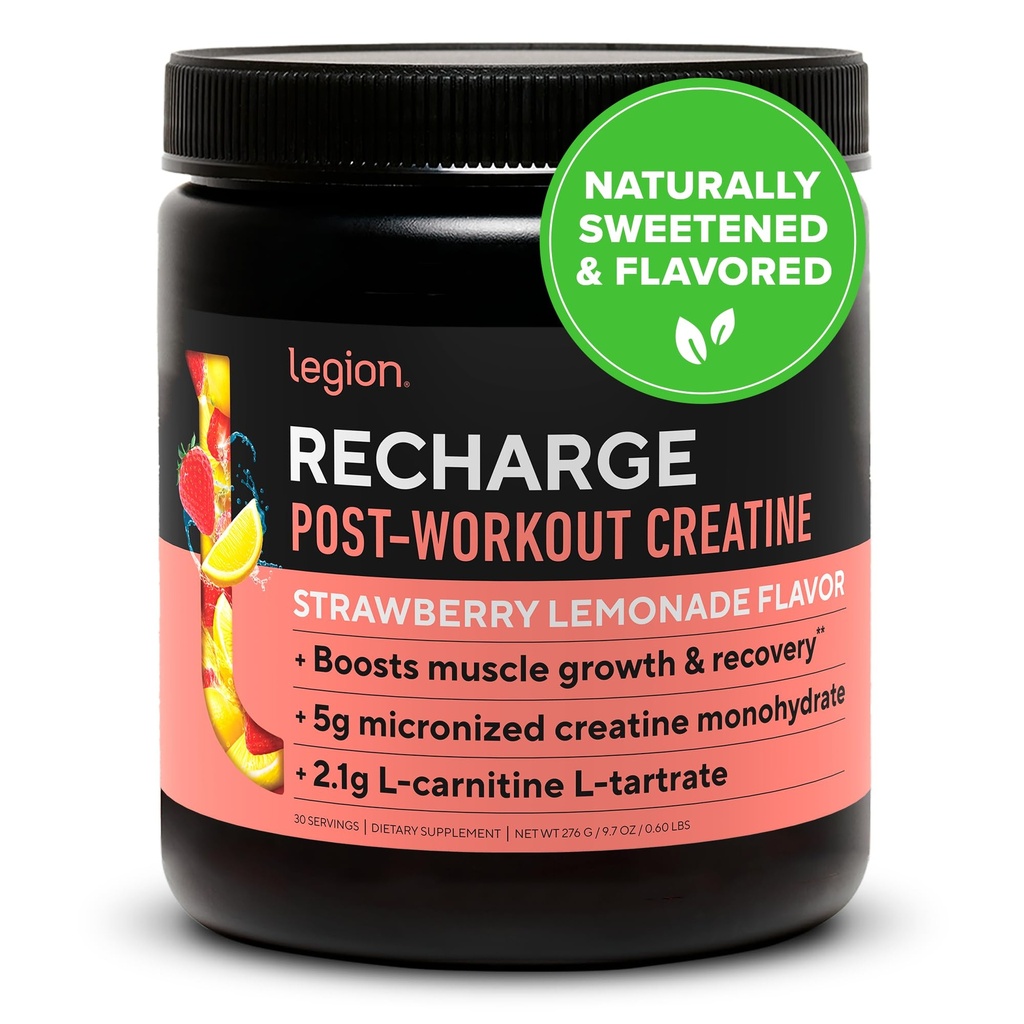 LEGION Recharge Post Trening Drink - Mikronisert Kreatin Monohydrat Naturlig Post Trening Recovery Drink - Muscle Builder & Recovery Booster Post Trening Kosttilskudd (Strawberry Lemonade, 30 Services)