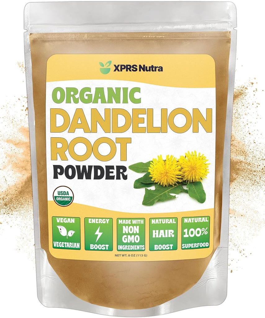 XPRS Nutra Organic Dandelion Root Powder - Vegansk Vennlig Antioksidant Power for Liver Support - Dandelion Root for Te og Drikke - Immun Boosting Dandelion Powder (8 Ounce)