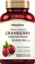 Piping Rock Cranberry piller | 120 kapsler | Supplement for kvinner og menn | Triple Strength Konsentrate Extract Plus Vitamin C | Ikke-GMO, Glutenfri
