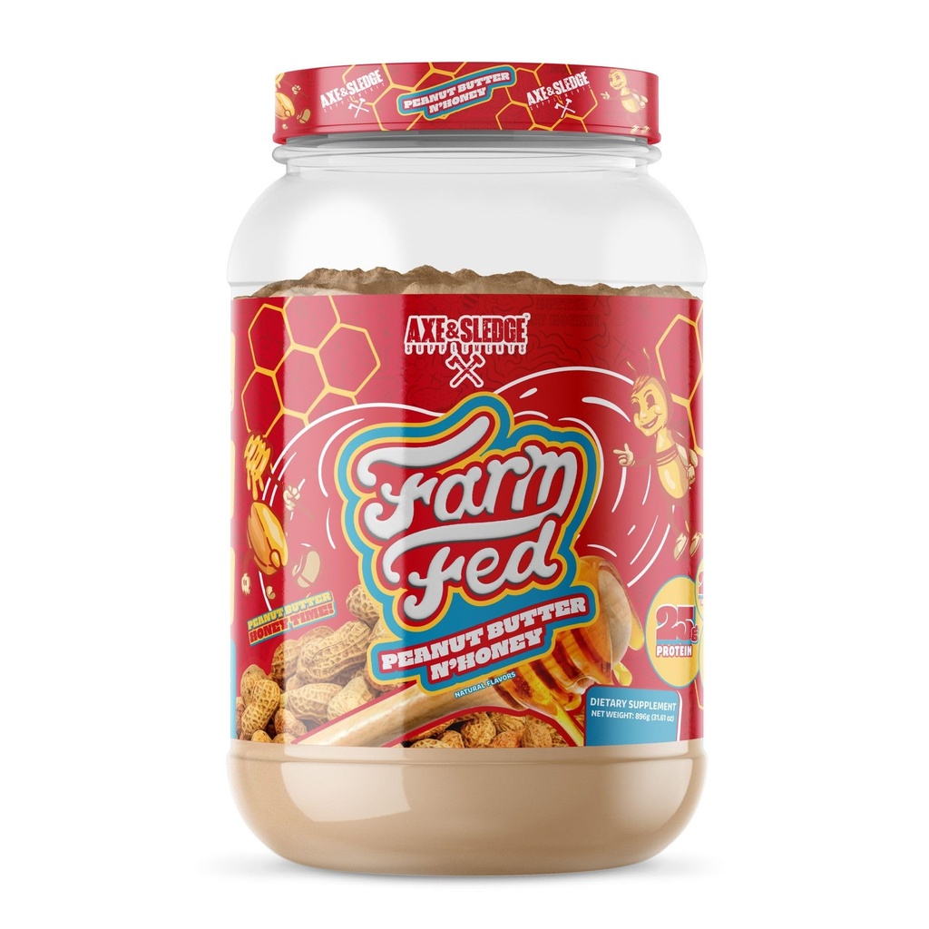Axe & Sledge Farm Fed 100% Whey Protein Isolate | 25g Protein | Lavkarbohydrat, Lav sukker, Glutenfri | Protein pulver for menn og kvinner | Keto | laget i USA | 28 Serveringer, Peanut Butter N' Honning