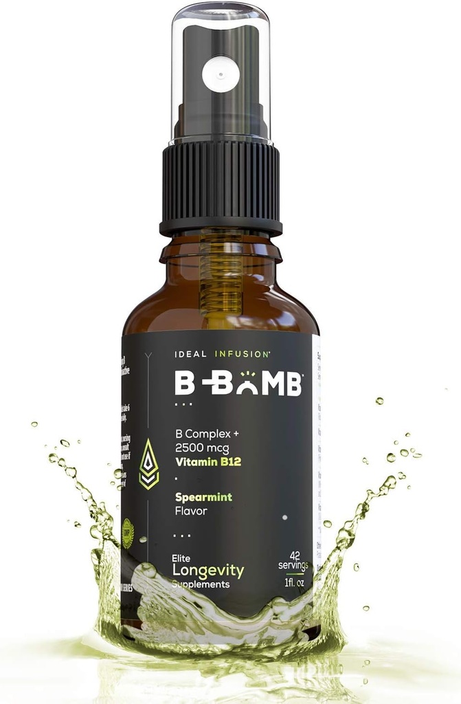 B-Bomb Vitamin B12 + B kompleks flytende spray: Metylcobalamin med Adenosylcobalamin: Energi og Mood Support, Sukkerfri, Vegan, Organisk Spearmint Flavor