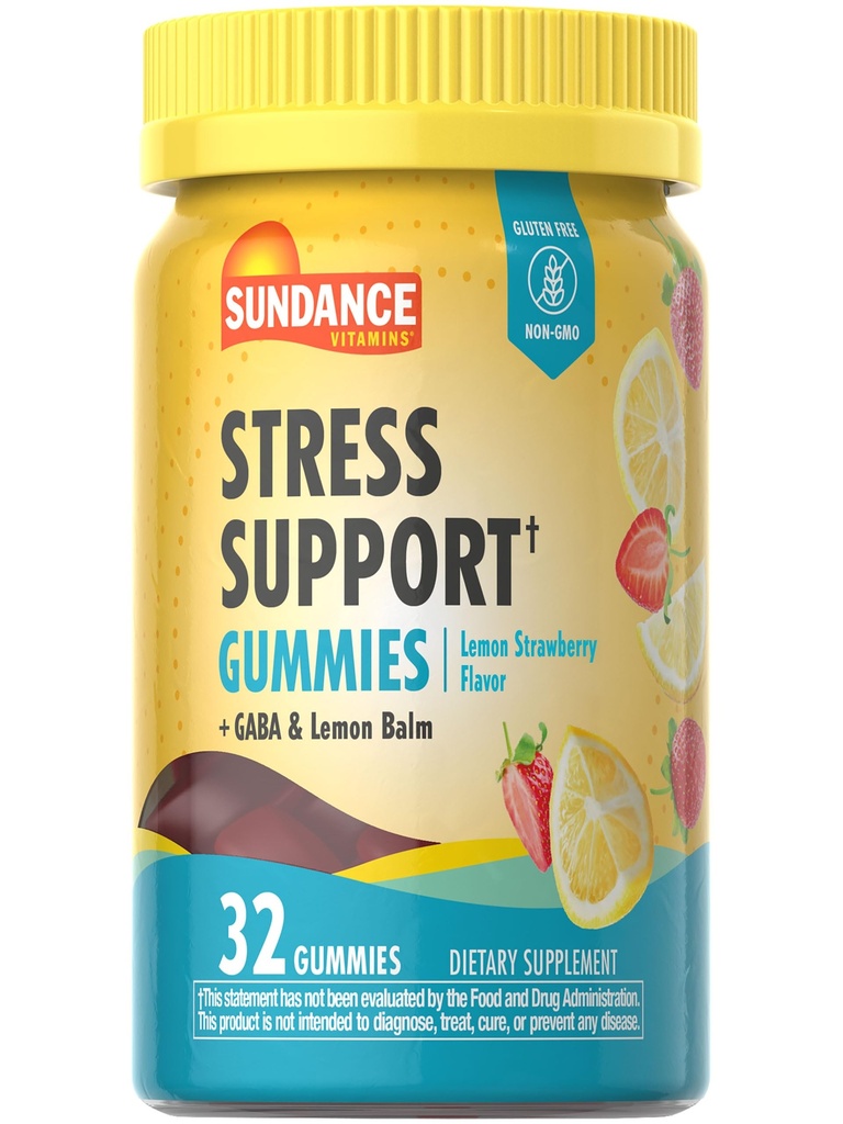 Sundance Stress Support Gummies | 32 greve | med GABA og Lemon Balm | Lemon Strawberry Flavor | Ikke-GMO og Glutenfri Supplement