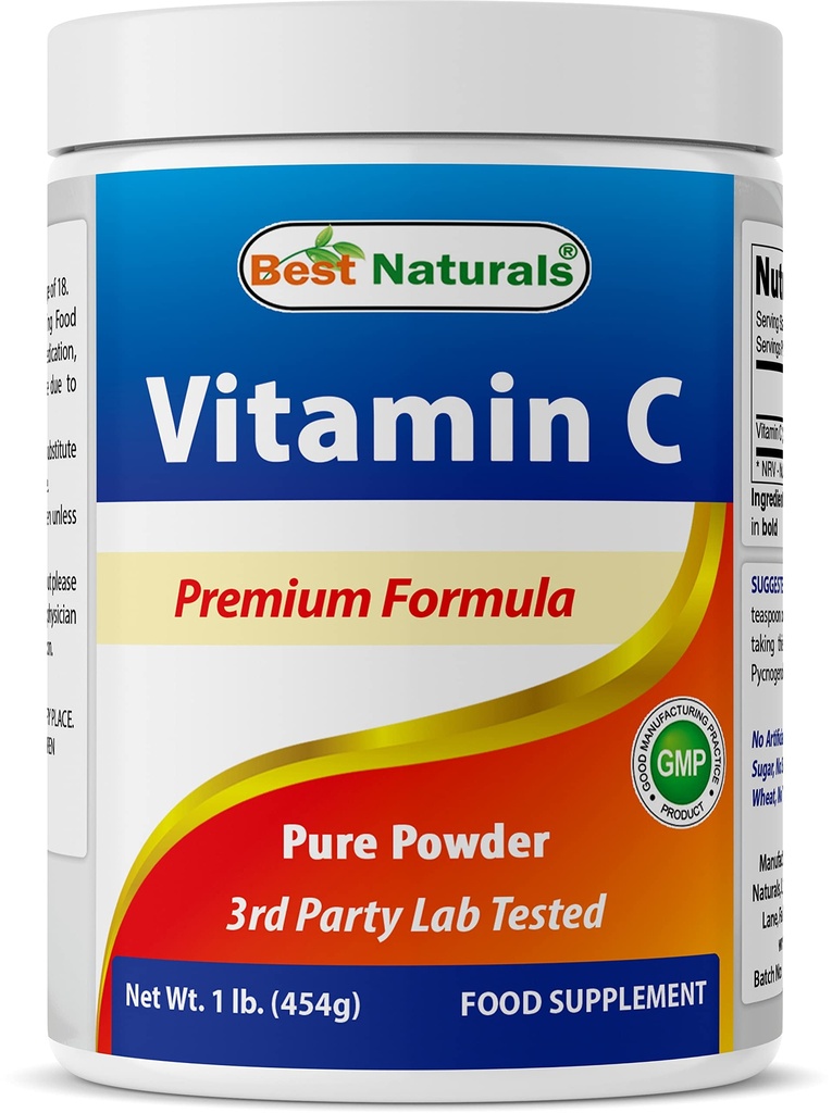 Beste Naturals 100% ren vitamin C pulver 1 lb (454 gram) pulver (også kalt askorbinsyre)