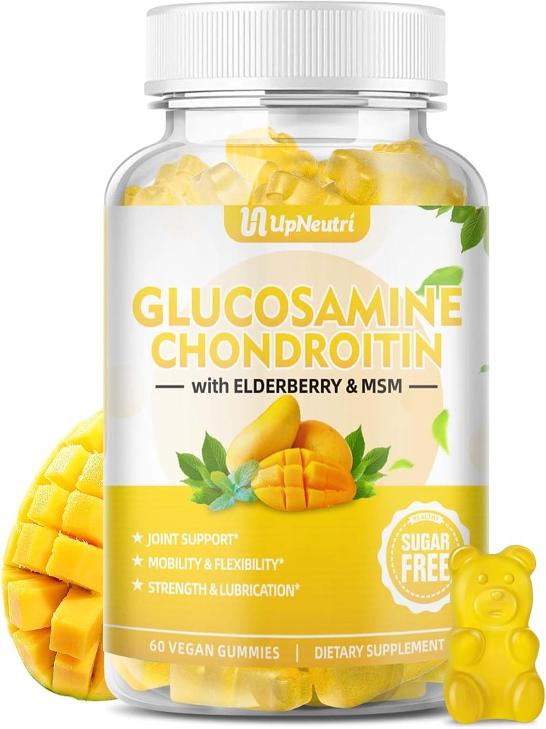 Sugar Free Glucosamine Chondroitin Gummies, Extra styrke 1500mg glucosamin med Chondroitin MSM & Elderberry & Turmeric, Felles støtte supplement for menn og kvinner flytte gratis felles helse