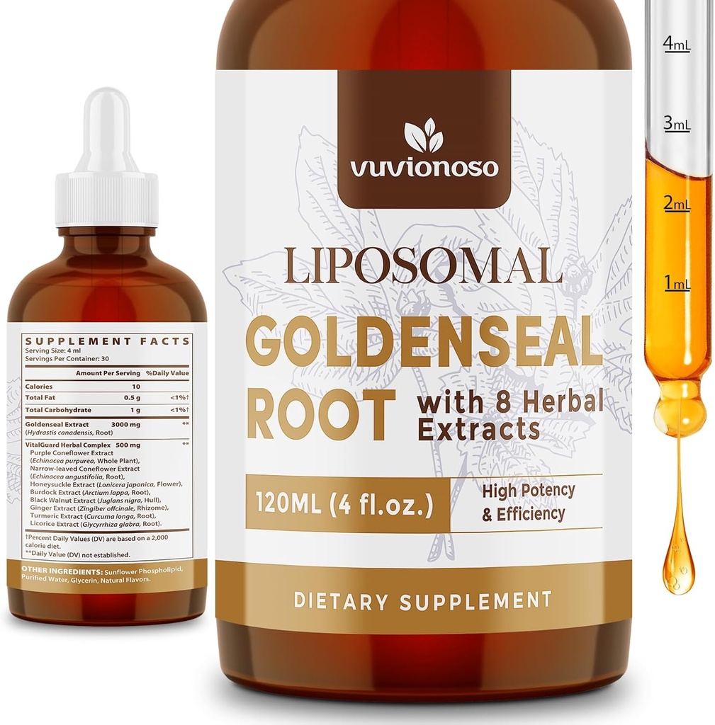 Goldenseal Root Extract 3000mg for immun- og andningsvelvære - Rask absorbering | Sukkerfri | Vegansk | 4 Fl Oz