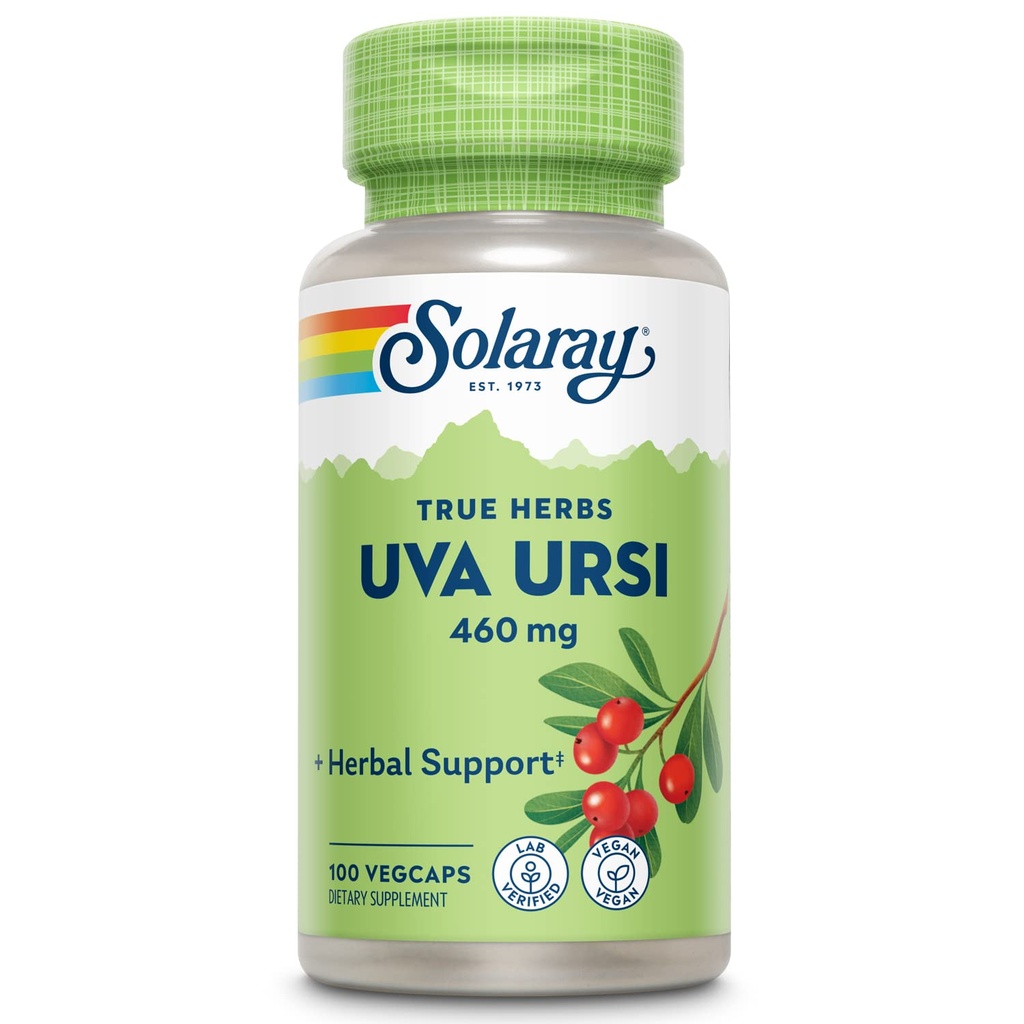 SOLARAY Uva Ursi Leaf 460 mg | Sunn Bladder, Njur- og urin-traktfunksjonsstøtte | Ikke-GMO | 100ct (Ta 3 daglig)