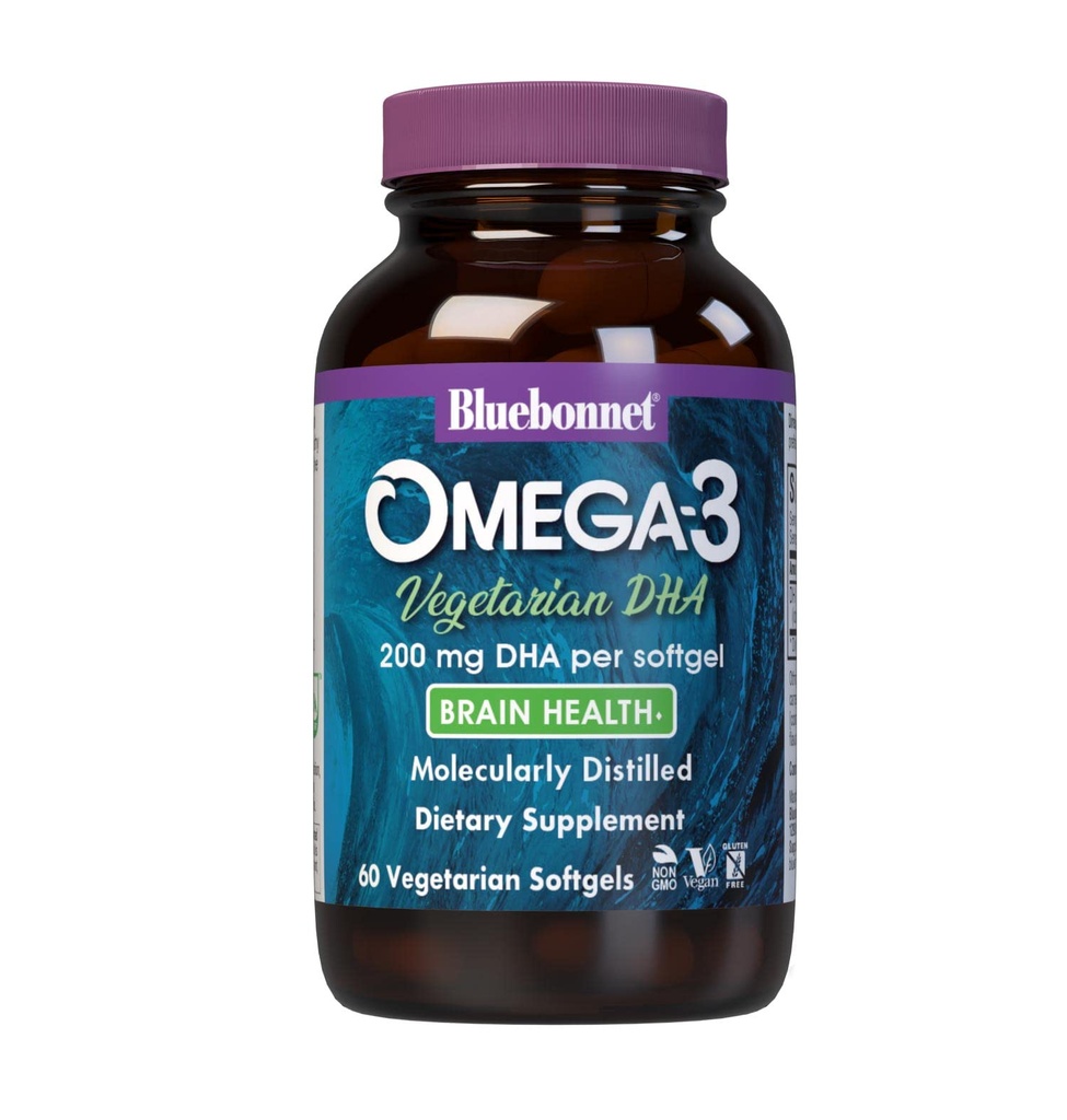 BlåBonnet Naturlig Omega-3 Vegetarisk DHA Vegetarisk Softgels, 200 mg, 60 greve ('743715009097)