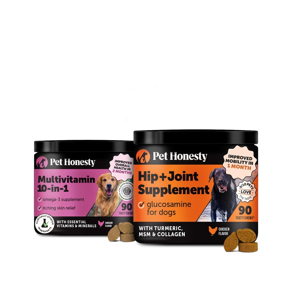 10 i 1 Multivitamin + Hip & Felles Helse Mykt Chew Supplement Bundle - Hundevitaminer - Glukosamine Chondroitin, Omegas, Turmeric og MSM for total hundehelse, Joint Supplement for hunder.