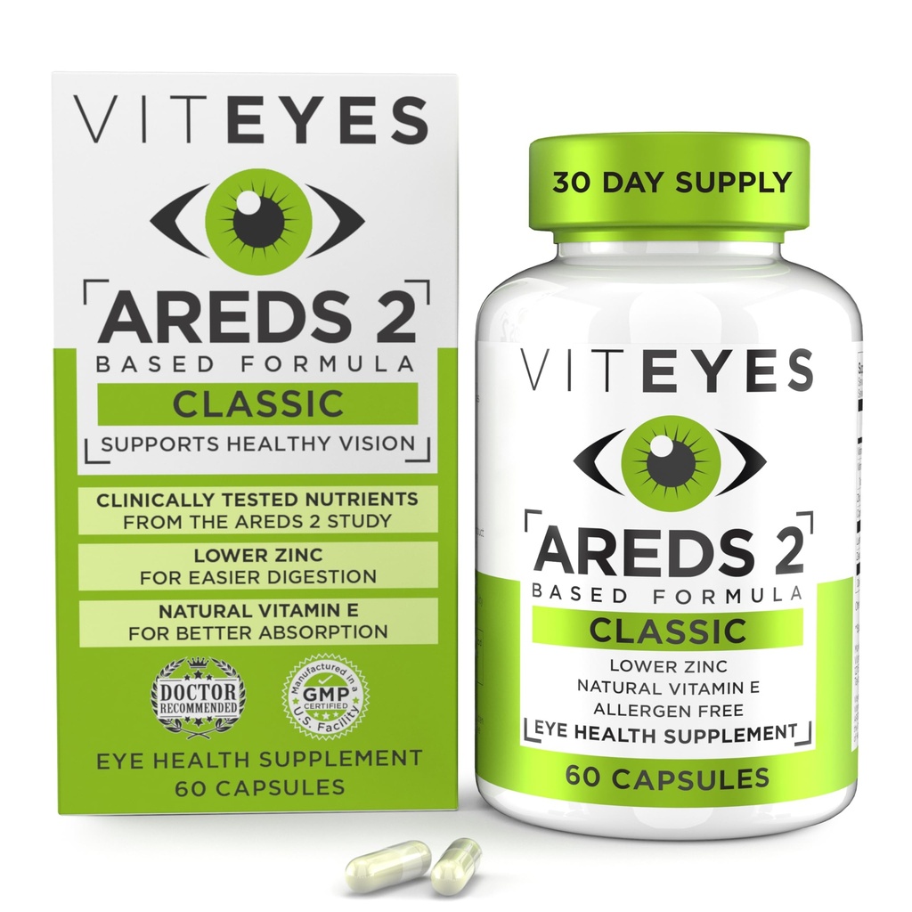 Vitøyer AREDS 2 Øyevitaminer, Klassisk Macular Support, Allergen gratis kapsler, med naturlig vitamin E, vitamin C, sink, kobber, lutein og Zeaxanthin, øye lege pålitelig, produsert i USA, 60 Ct