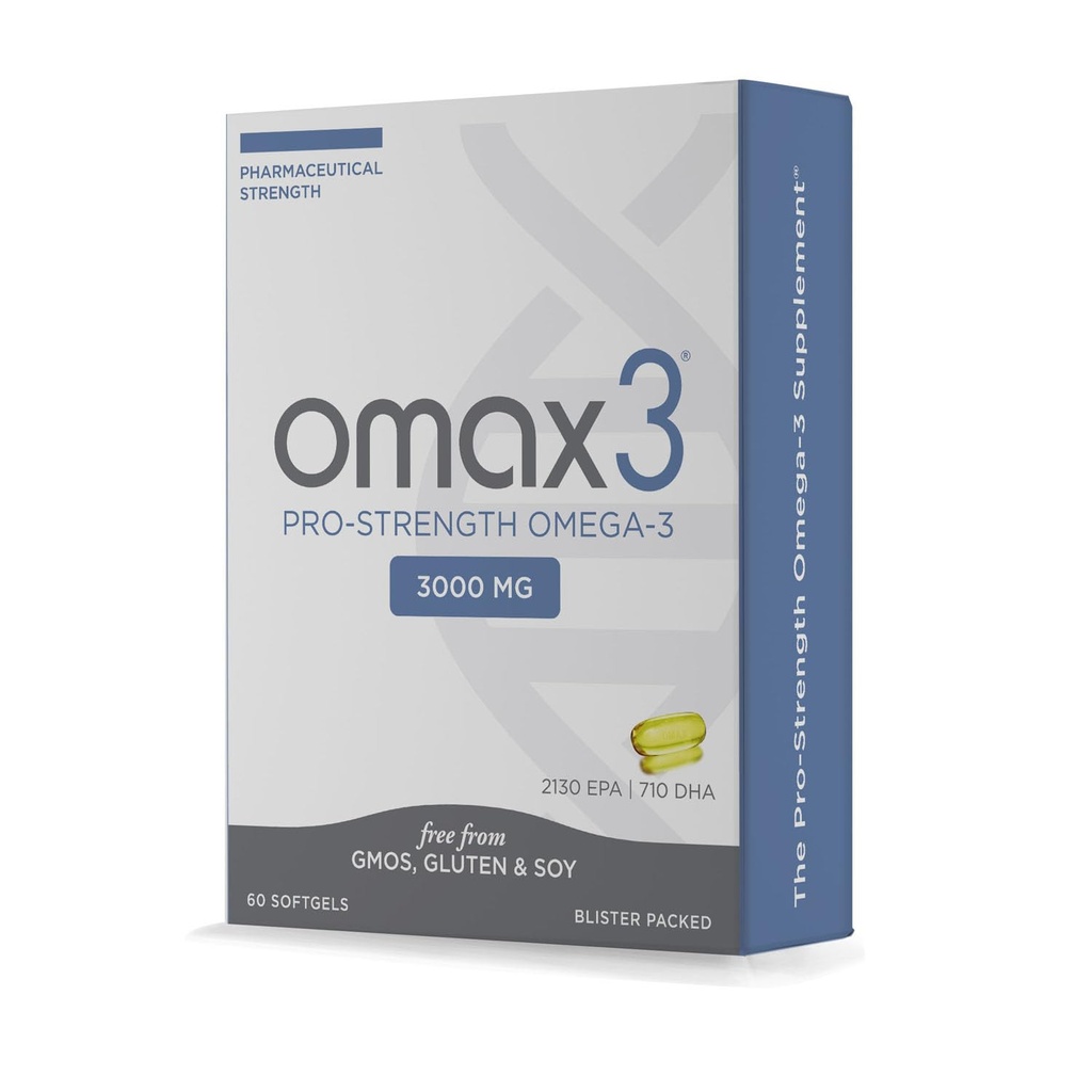 Omax3 Profesjonell styrke Ultra-Pure Omega-3 Fiskeolje - 1000 mg - Maksimal felles- og muskelstøtte - EPA DHA - NSF-sertifisert - 60 Softgel Blemster Pack