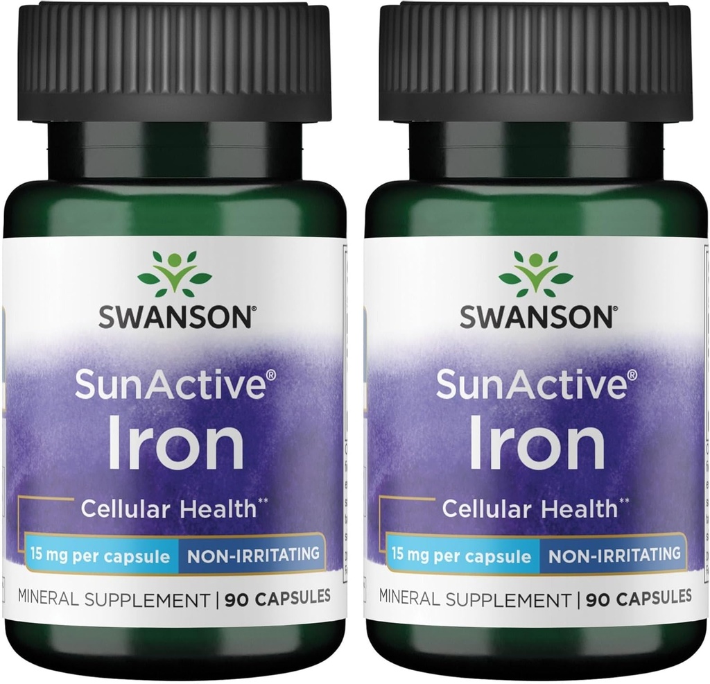 Swanson Solaktiv ikke-irriterende jern 15 Milligrams 90 kapsler (2 pakke)
